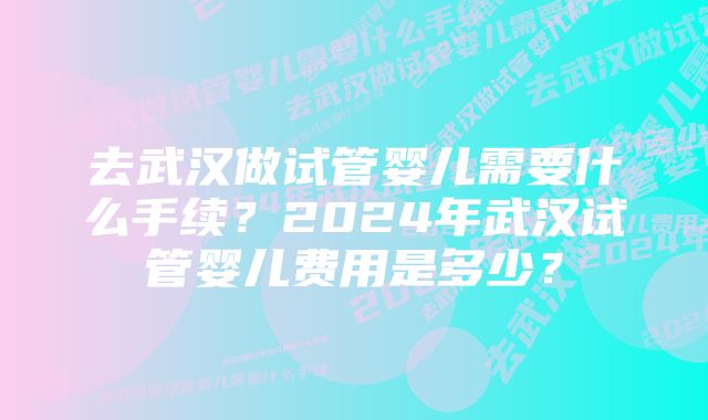 去武汉做试管婴儿需要什么手续？2024年武汉试管婴儿费用是多少？