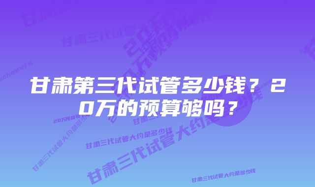 甘肃第三代试管多少钱？20万的预算够吗？