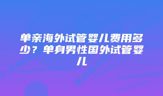 单亲海外试管婴儿费用多少？单身男性国外试管婴儿