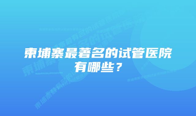 柬埔寨最著名的试管医院有哪些？