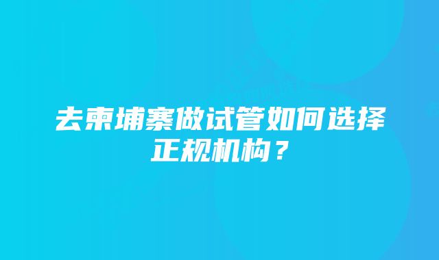 去柬埔寨做试管如何选择正规机构？