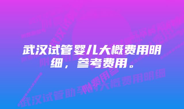 武汉试管婴儿大概费用明细，参考费用。