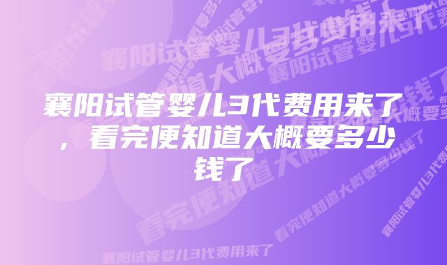 襄阳试管婴儿3代费用来了，看完便知道大概要多少钱了