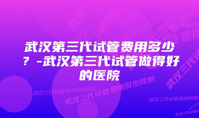 武汉第三代试管费用多少？-武汉第三代试管做得好的医院