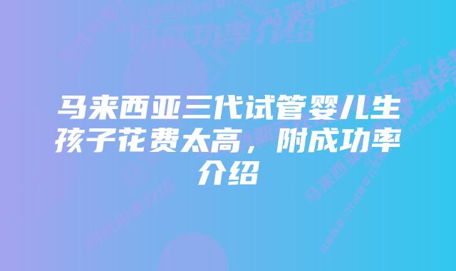 马来西亚三代试管婴儿生孩子花费太高，附成功率介绍