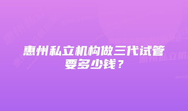 惠州私立机构做三代试管要多少钱？