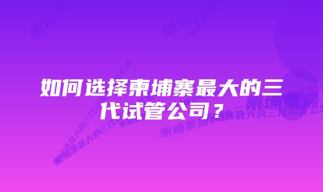 如何选择柬埔寨最大的三代试管公司？