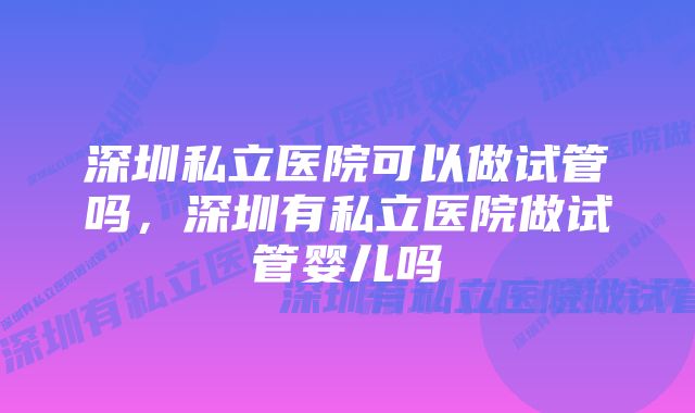 深圳私立医院可以做试管吗，深圳有私立医院做试管婴儿吗