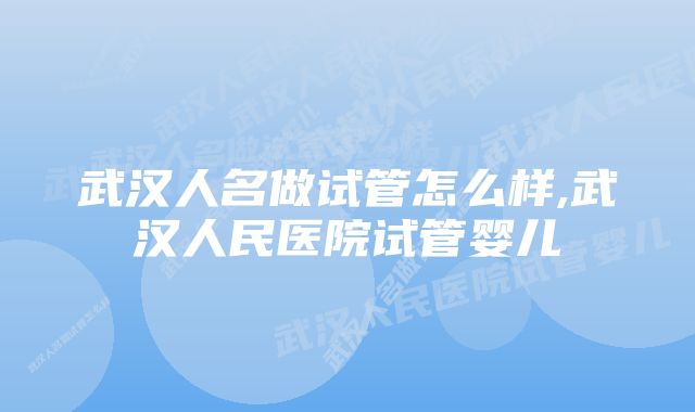 武汉人名做试管怎么样,武汉人民医院试管婴儿