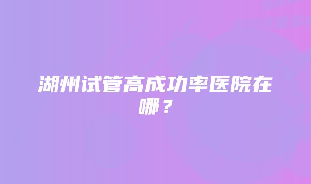 湖州试管高成功率医院在哪？