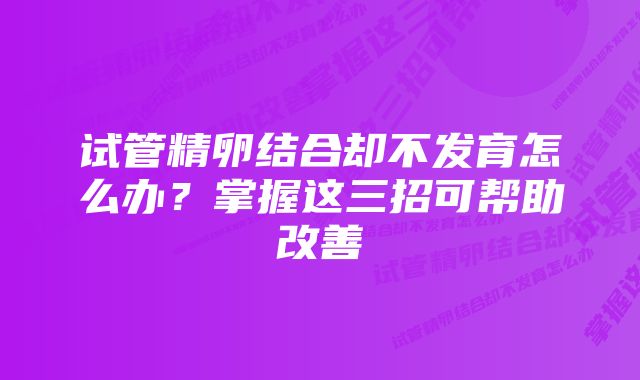 试管精卵结合却不发育怎么办？掌握这三招可帮助改善