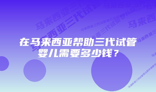 在马来西亚帮助三代试管婴儿需要多少钱？