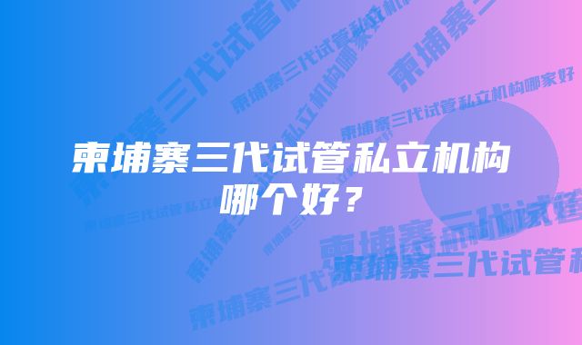 柬埔寨三代试管私立机构哪个好？