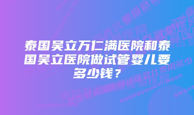 泰国吴立万仁满医院和泰国吴立医院做试管婴儿要多少钱？