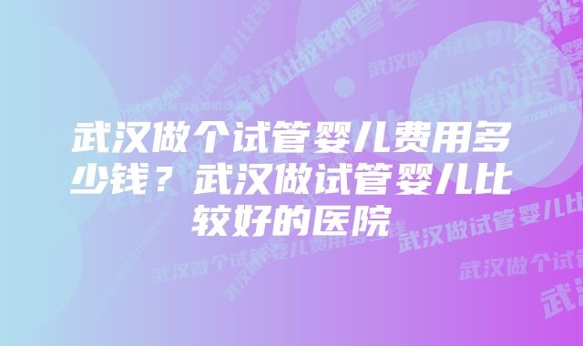 武汉做个试管婴儿费用多少钱？武汉做试管婴儿比较好的医院