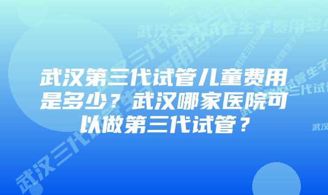 武汉第三代试管儿童费用是多少？武汉哪家医院可以做第三代试管？