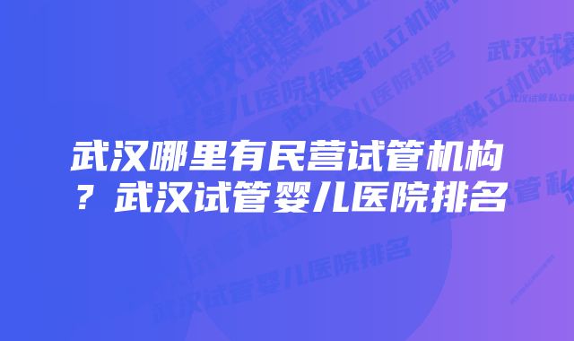 武汉哪里有民营试管机构？武汉试管婴儿医院排名