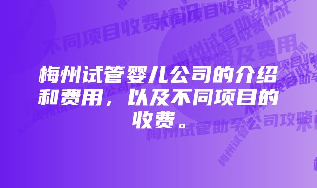 梅州试管婴儿公司的介绍和费用，以及不同项目的收费。