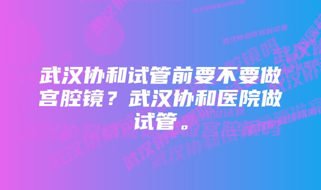 武汉协和试管前要不要做宫腔镜？武汉协和医院做试管。