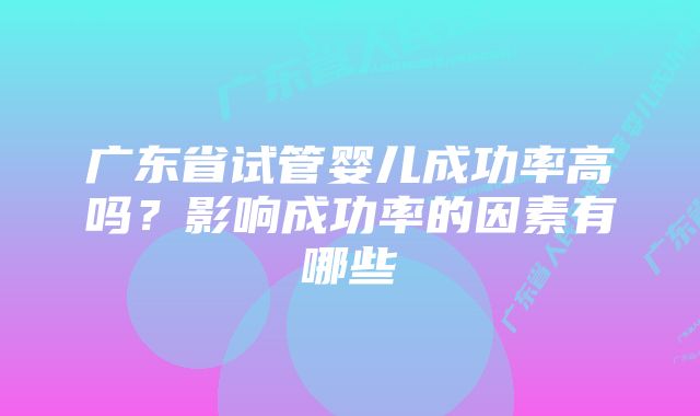 广东省试管婴儿成功率高吗？影响成功率的因素有哪些