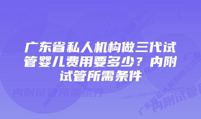 广东省私人机构做三代试管婴儿费用要多少？内附试管所需条件