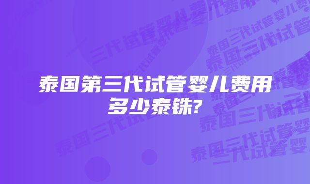 泰国第三代试管婴儿费用多少泰铢?