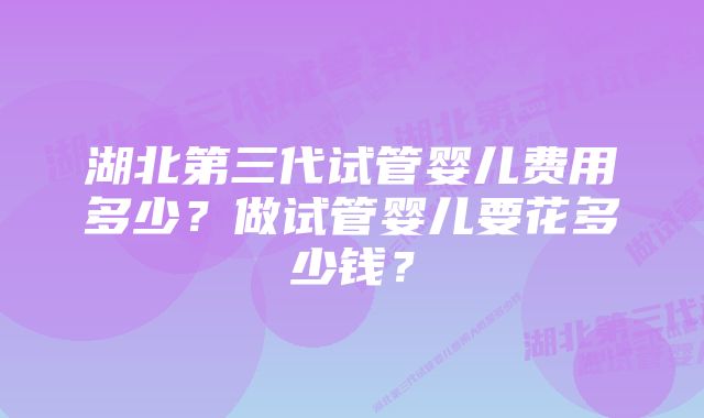 湖北第三代试管婴儿费用多少？做试管婴儿要花多少钱？