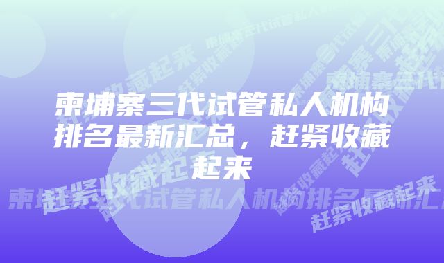 柬埔寨三代试管私人机构排名最新汇总，赶紧收藏起来