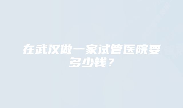 在武汉做一家试管医院要多少钱？