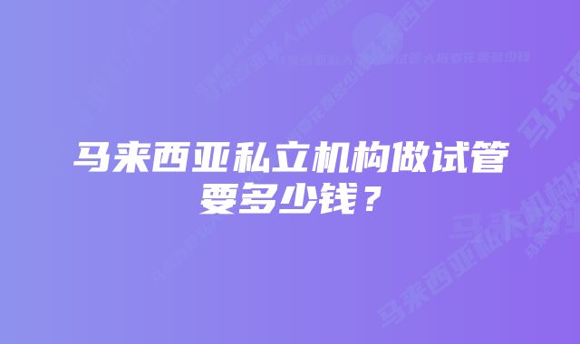 马来西亚私立机构做试管要多少钱？