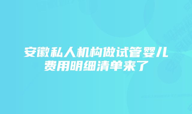 安徽私人机构做试管婴儿费用明细清单来了