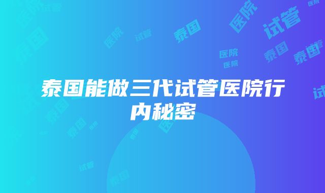 泰国能做三代试管医院行内秘密