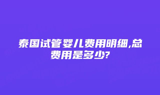 泰国试管婴儿费用明细,总费用是多少?