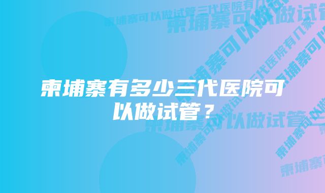 柬埔寨有多少三代医院可以做试管？