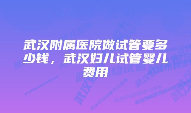 武汉附属医院做试管要多少钱，武汉妇儿试管婴儿费用