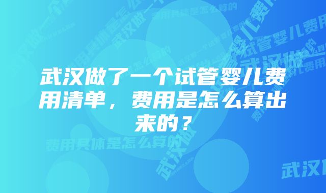 武汉做了一个试管婴儿费用清单，费用是怎么算出来的？