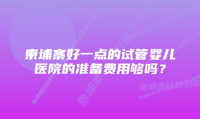 柬埔寨好一点的试管婴儿医院的准备费用够吗？