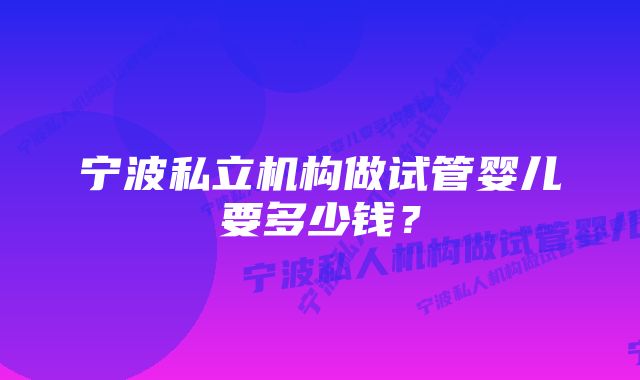 宁波私立机构做试管婴儿要多少钱？