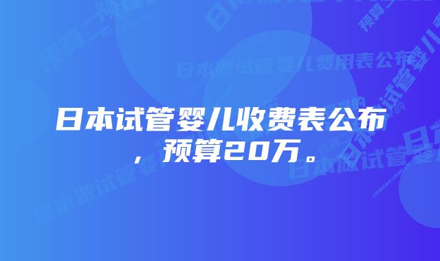 日本试管婴儿收费表公布，预算20万。