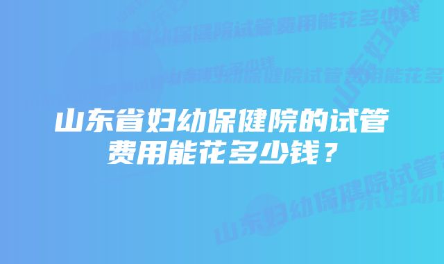 山东省妇幼保健院的试管费用能花多少钱？