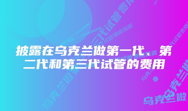 披露在乌克兰做第一代、第二代和第三代试管的费用