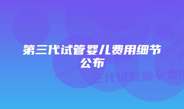 第三代试管婴儿费用细节公布