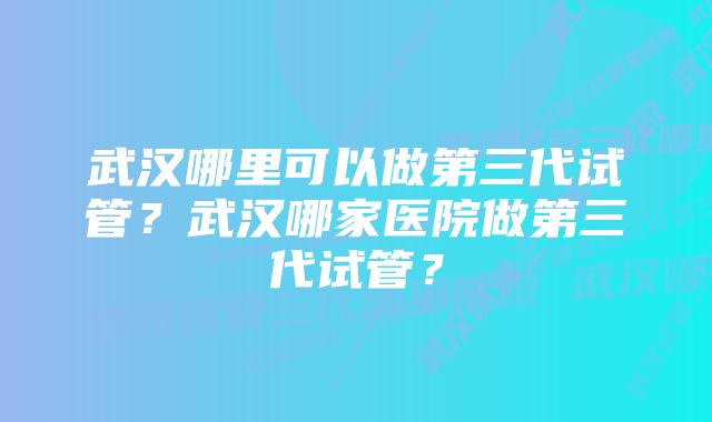 武汉哪里可以做第三代试管？武汉哪家医院做第三代试管？