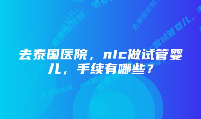 去泰国医院，nic做试管婴儿，手续有哪些？