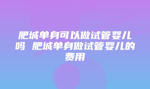 肥城单身可以做试管婴儿吗 肥城单身做试管婴儿的费用