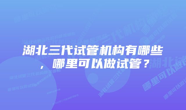 湖北三代试管机构有哪些，哪里可以做试管？