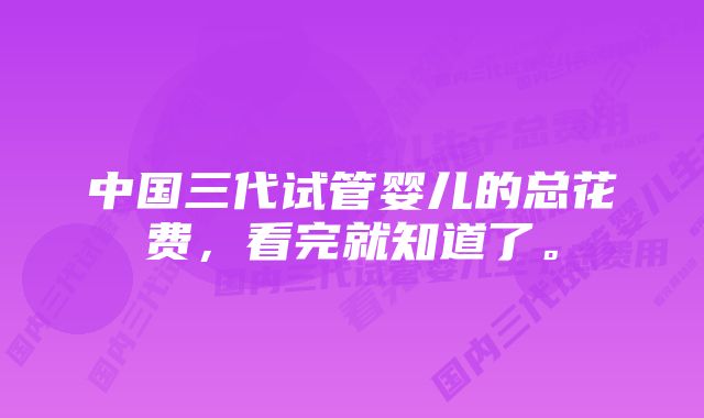 中国三代试管婴儿的总花费，看完就知道了。