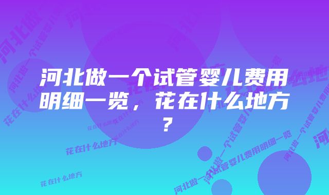 河北做一个试管婴儿费用明细一览，花在什么地方？