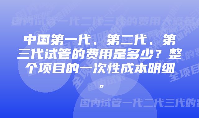 中国第一代、第二代、第三代试管的费用是多少？整个项目的一次性成本明细。