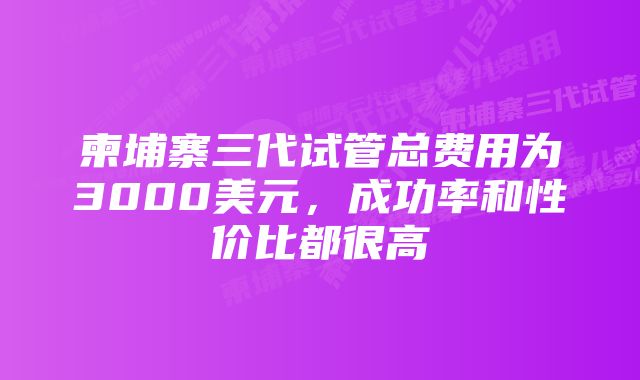 柬埔寨三代试管总费用为3000美元，成功率和性价比都很高